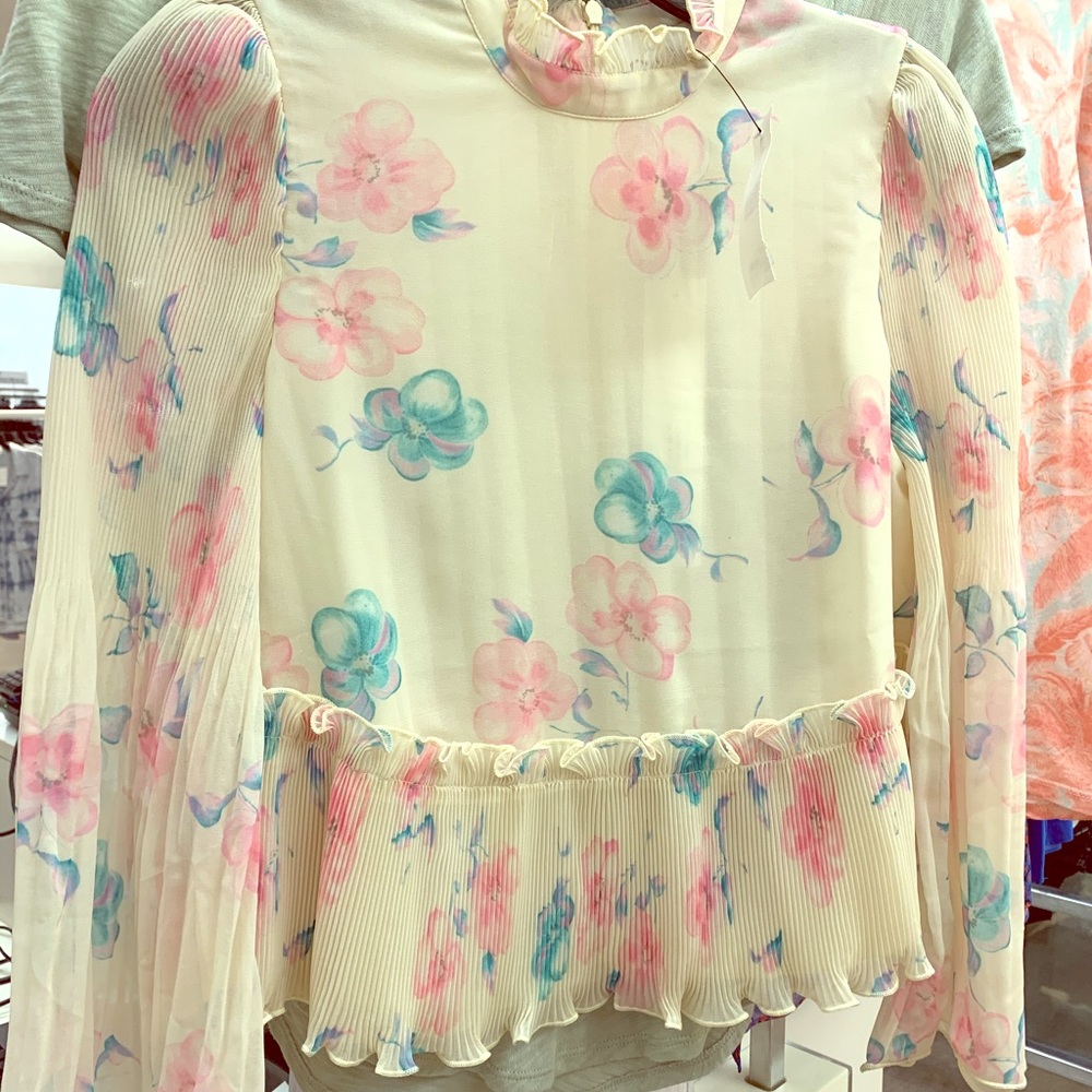 NWT!!! GANNI Pleated Sleeve Floral Blouse